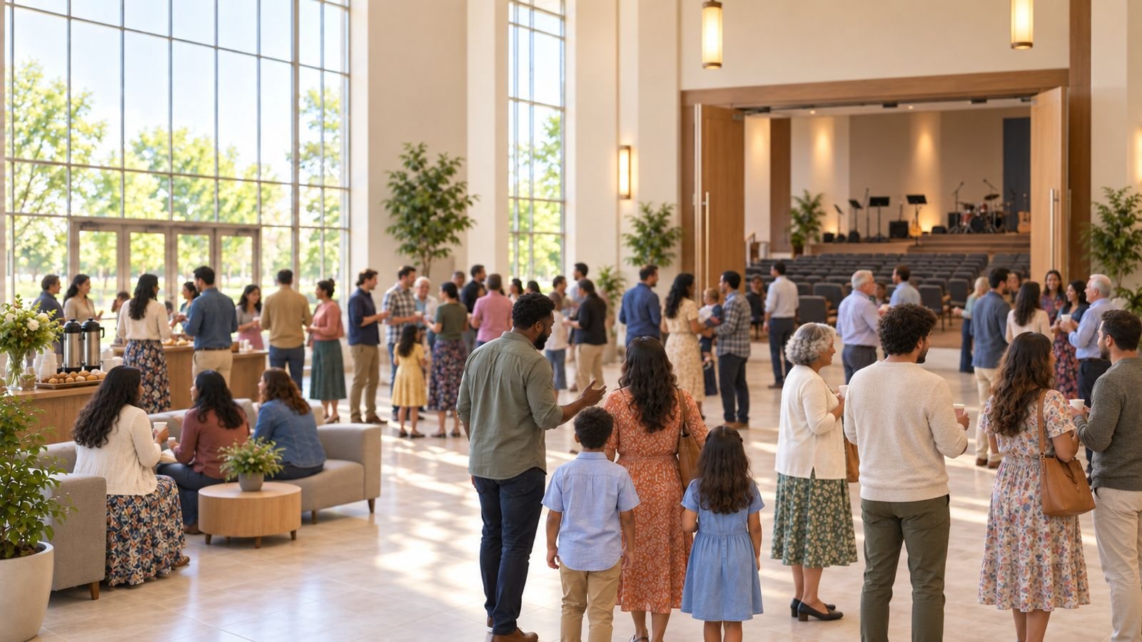 Congregation in Sunday worship service